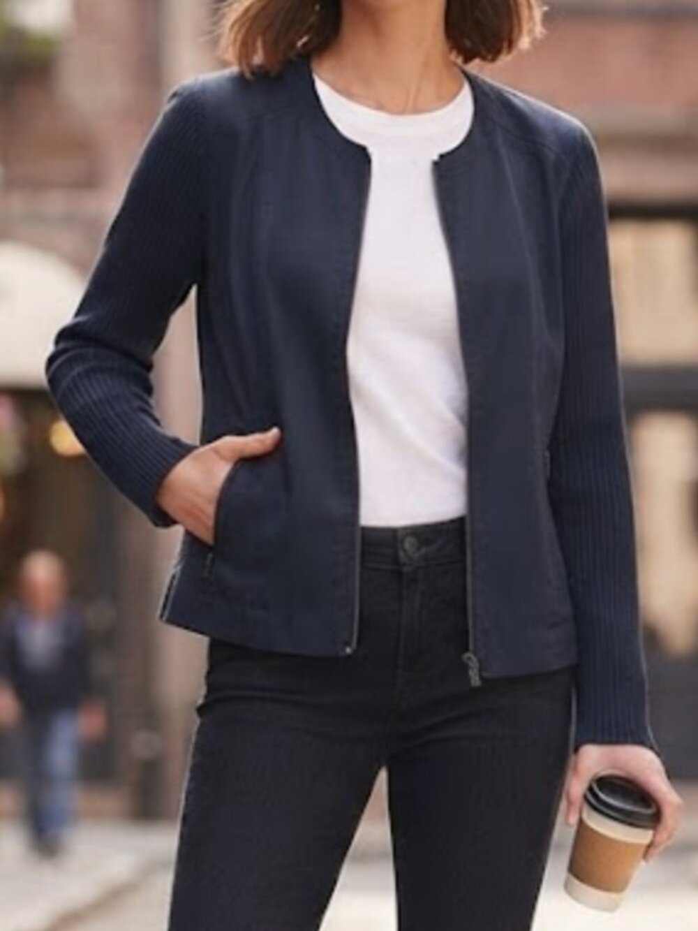 Lola & Sophie navy zip-front jacket · size M